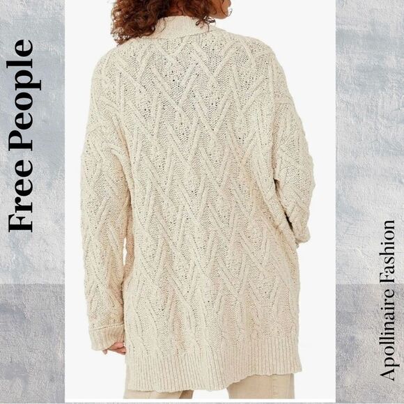 FREE PEOPLE MONTANA CABLEKNIT CARDI SWEATER IN TEA NEW SMALL PETITE - Picture 3 of 11